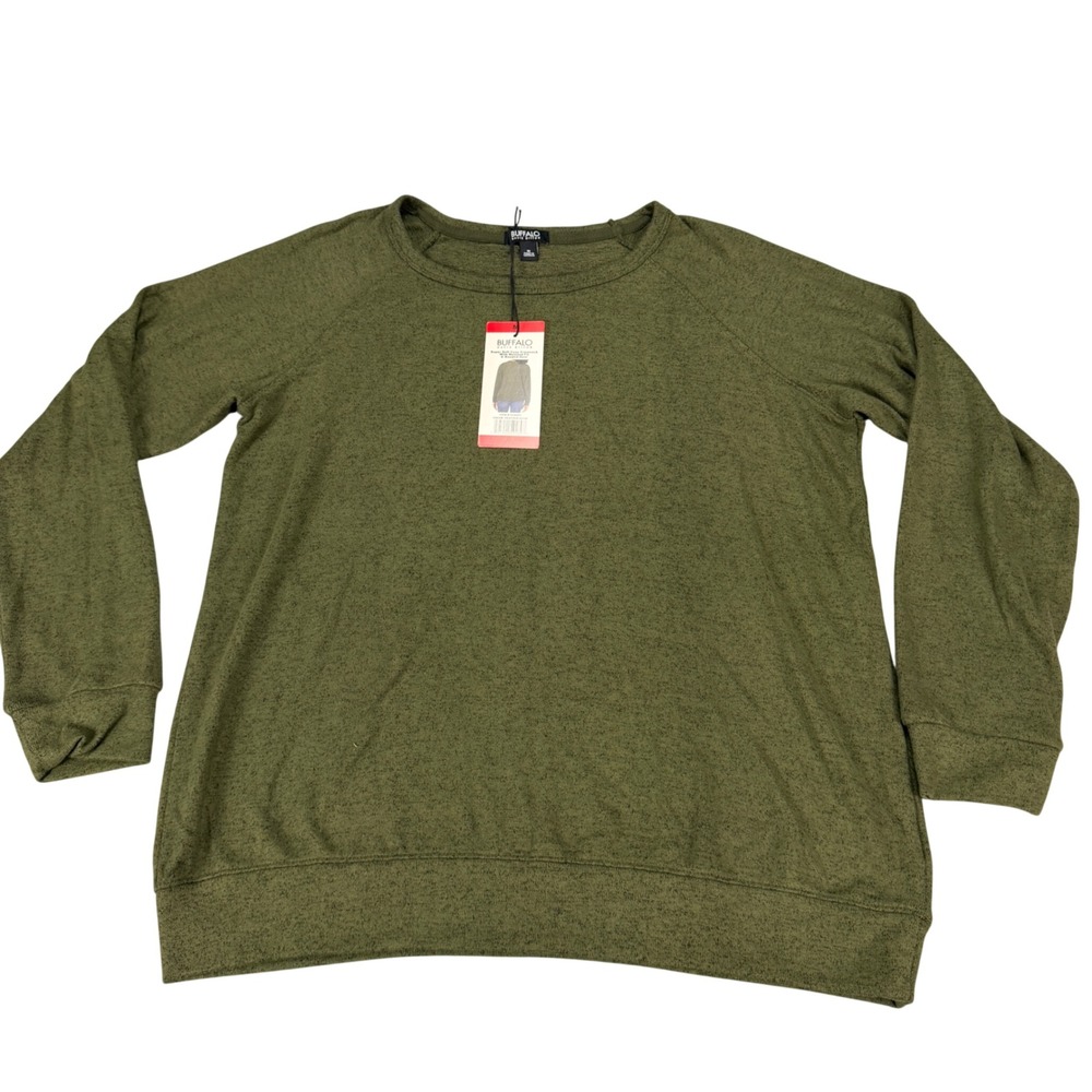 Buffalo David Bitton Womens Heather Olive Super Soft Cozy Crewneck Top M 1436867